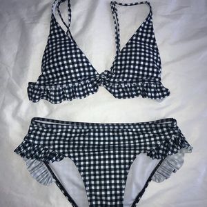 Blue & Black Gingham Ruffle Bikini